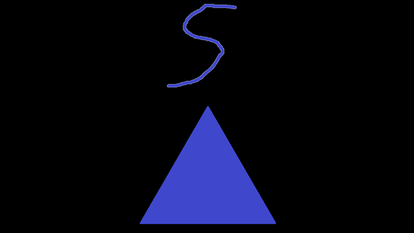 a blue triangle with a blue S above it with a black background