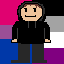 pixel art of my 'sona, it has the bi and ace flag in the background